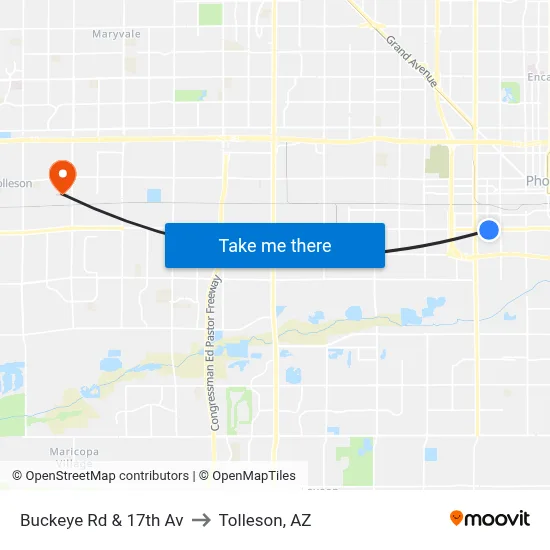 Buckeye Rd & 17th Av to Tolleson, AZ map
