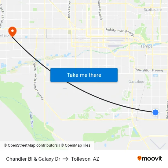 Chandler Bl & Galaxy Dr to Tolleson, AZ map