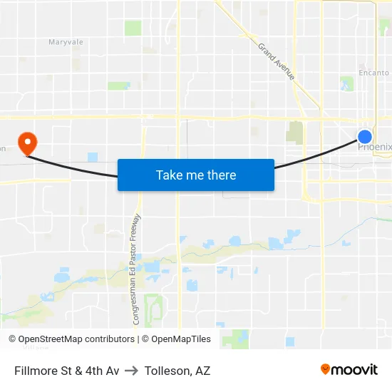 Fillmore St & 4th Av to Tolleson, AZ map