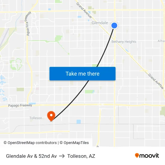 Glendale Av & 52nd Av to Tolleson, AZ map