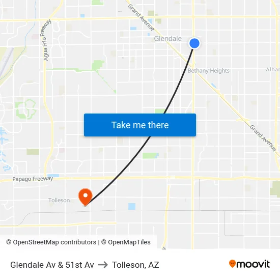Glendale Av & 51st Av to Tolleson, AZ map