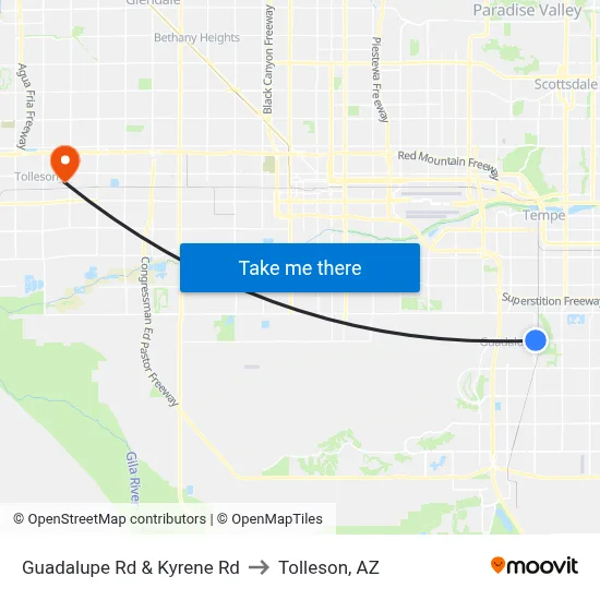 Guadalupe Rd & Kyrene Rd to Tolleson, AZ map