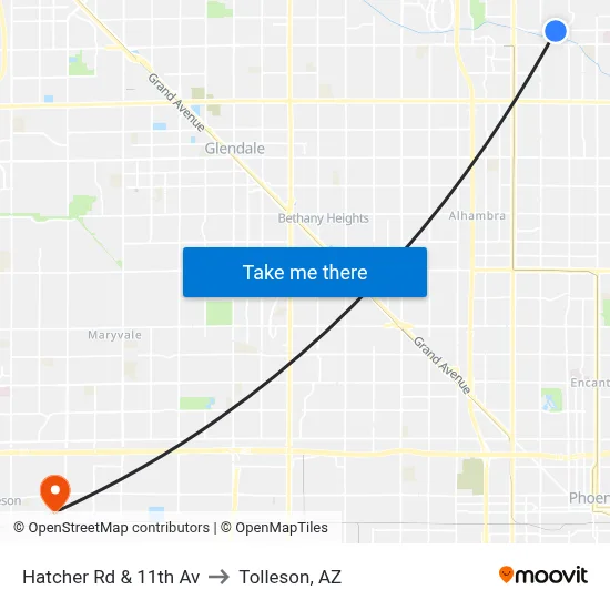 Hatcher Rd & 11th Av to Tolleson, AZ map