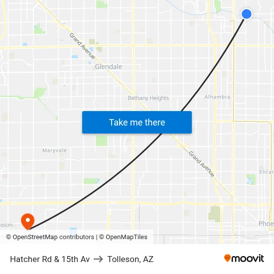 Hatcher Rd & 15th Av to Tolleson, AZ map