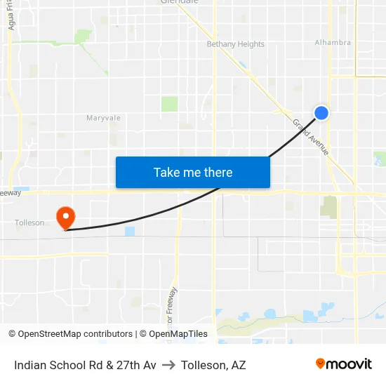 Indian School Rd & 27th Av to Tolleson, AZ map