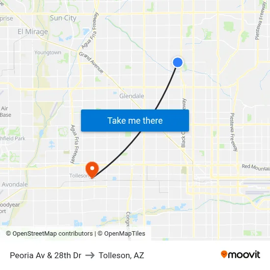 Peoria Av & 28th Dr to Tolleson, AZ map