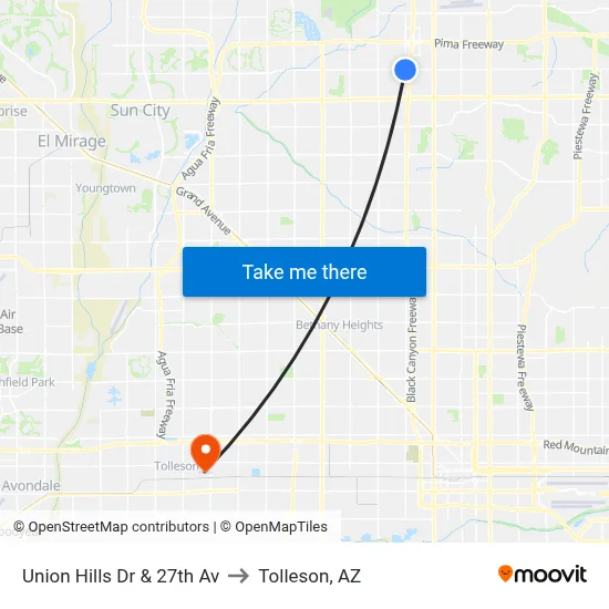 Union Hills Dr & 27th Av to Tolleson, AZ map