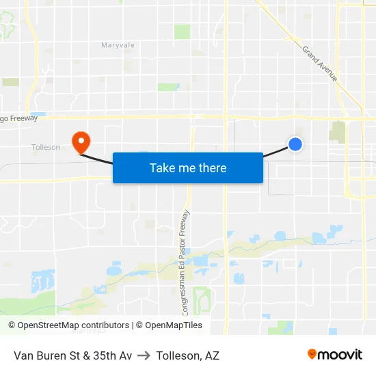 Van Buren St & 35th Av to Tolleson, AZ map