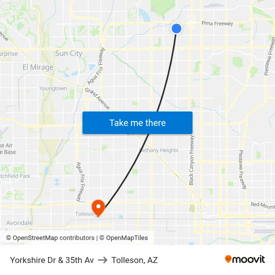 Yorkshire Dr & 35th Av to Tolleson, AZ map