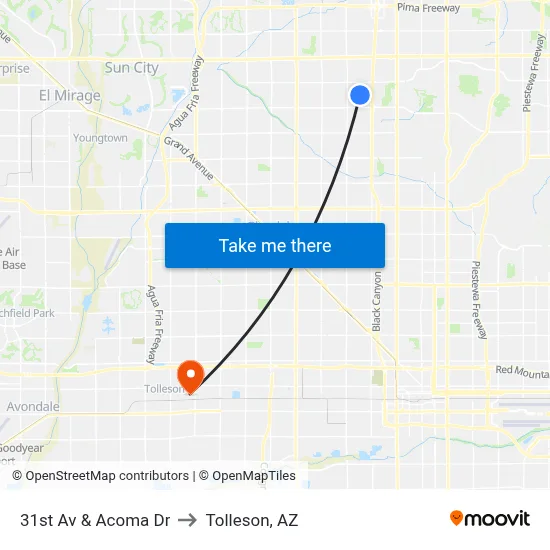 31st Av & Acoma Dr to Tolleson, AZ map