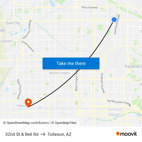 32nd St & Bell Rd to Tolleson, AZ map