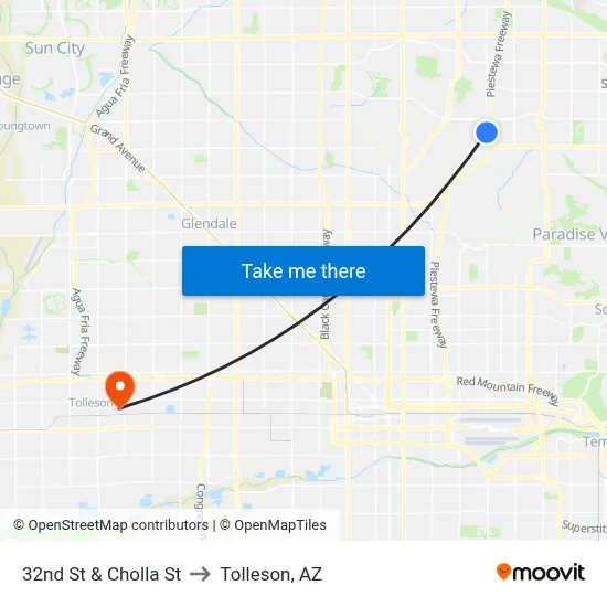32nd St & Cholla St to Tolleson, AZ map