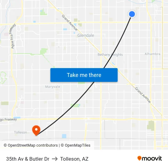 35th Av & Butler Dr to Tolleson, AZ map