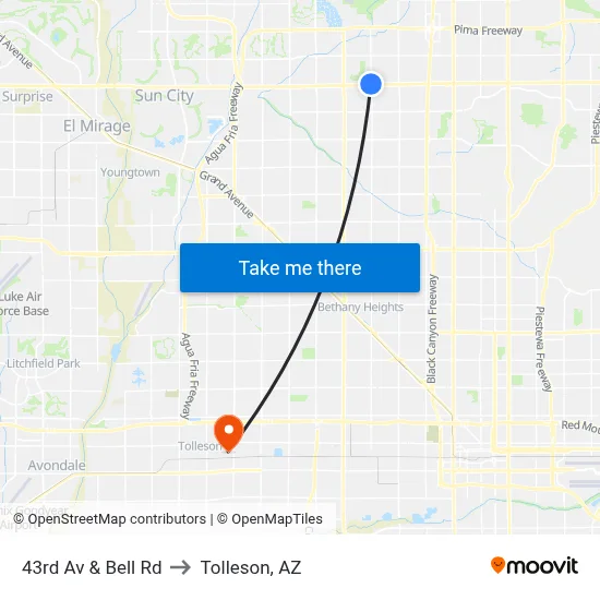 43rd Av & Bell Rd to Tolleson, AZ map