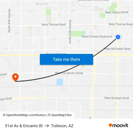 51st Av & Encanto Bl to Tolleson, AZ map