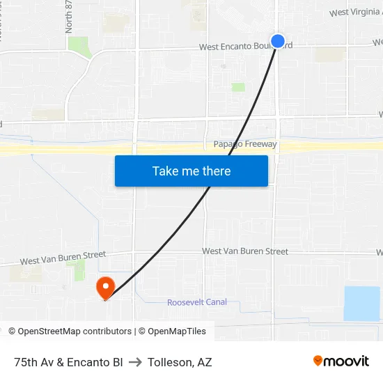 75th Av & Encanto Bl to Tolleson, AZ map