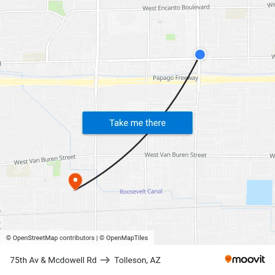 75th Av & Mcdowell Rd to Tolleson, AZ map