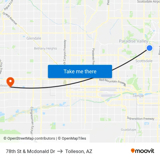 78th St & Mcdonald Dr to Tolleson, AZ map