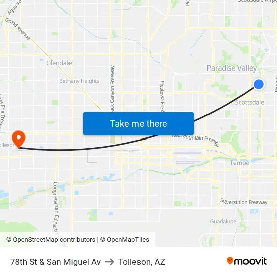 78th St & San Miguel Av to Tolleson, AZ map