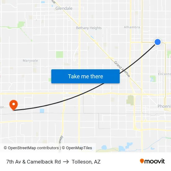 7th Av & Camelback Rd to Tolleson, AZ map