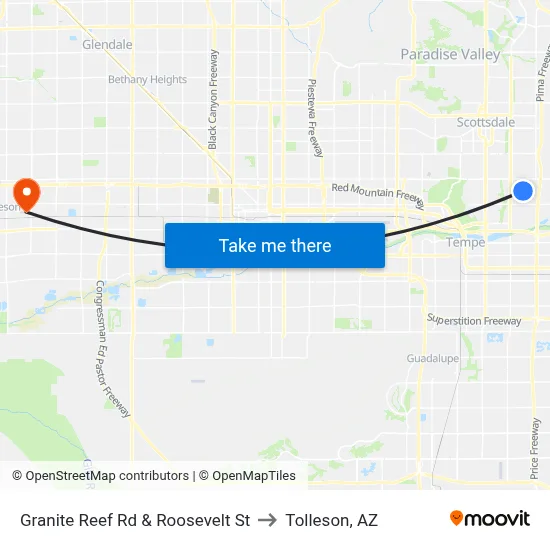 Granite Reef Rd & Roosevelt St to Tolleson, AZ map