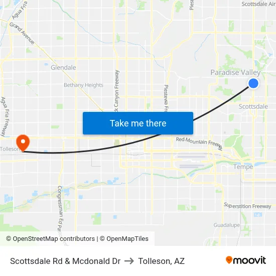 Scottsdale Rd & Mcdonald Dr to Tolleson, AZ map
