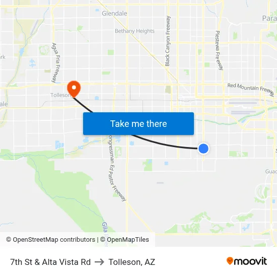 7th St & Alta Vista Rd to Tolleson, AZ map