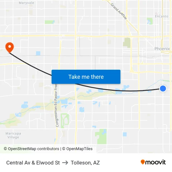 Central Av & Elwood St to Tolleson, AZ map