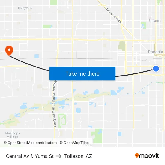Central Av & Yuma St to Tolleson, AZ map