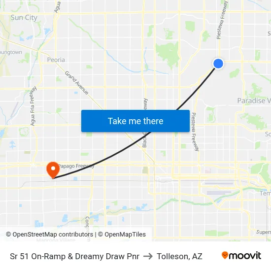 Sr 51 On-Ramp & Dreamy Draw Pnr to Tolleson, AZ map