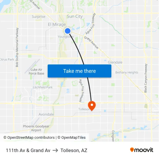 111th Av & Grand Av to Tolleson, AZ map