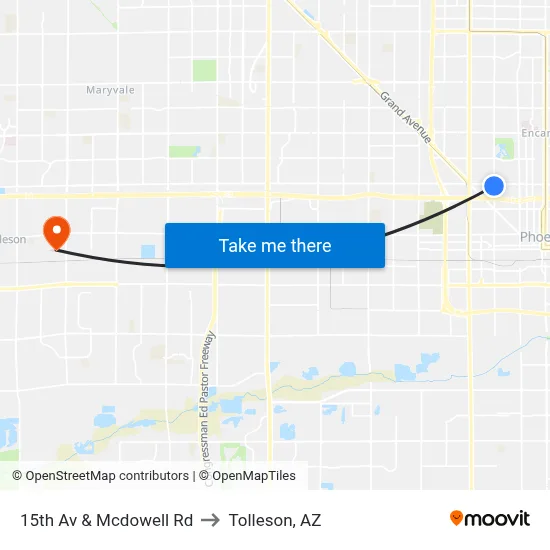 15th Av & Mcdowell Rd to Tolleson, AZ map
