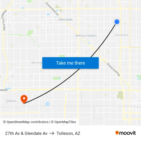 27th Av & Glendale Av to Tolleson, AZ map