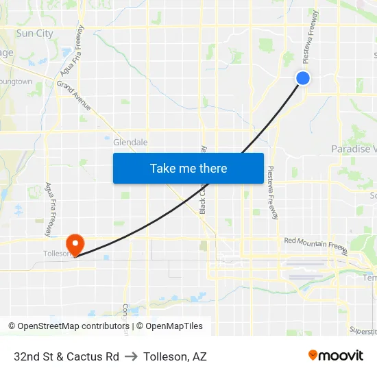32nd St & Cactus Rd to Tolleson, AZ map