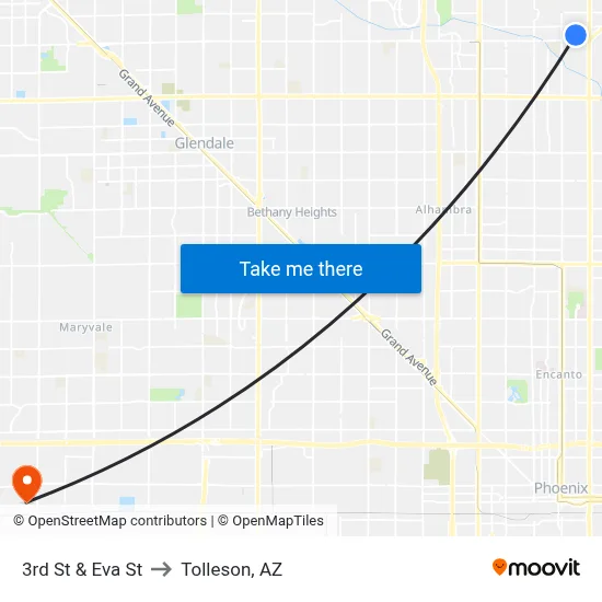 3rd St & Eva St to Tolleson, AZ map
