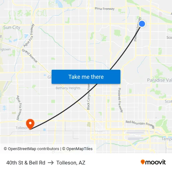 40th St & Bell Rd to Tolleson, AZ map