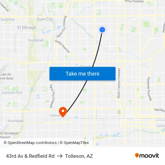 43rd Av & Redfield Rd to Tolleson, AZ map