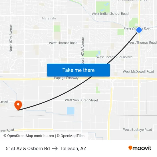 51st Av & Osborn Rd to Tolleson, AZ map