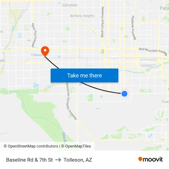 Baseline Rd & 7th St to Tolleson, AZ map