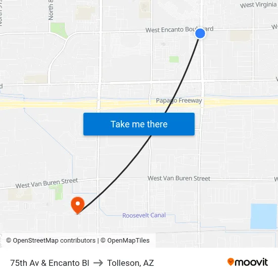 75th Av & Encanto Bl to Tolleson, AZ map