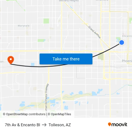 7th Av & Encanto Bl to Tolleson, AZ map