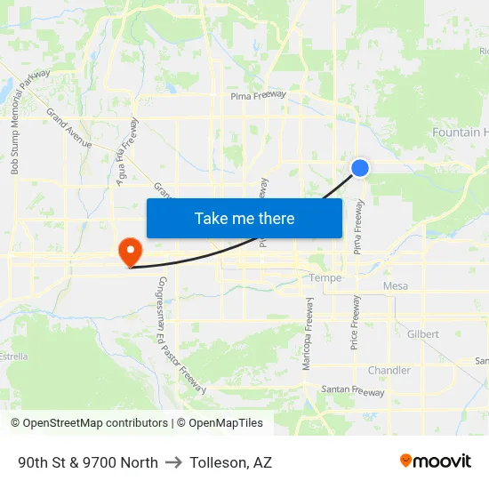 90th St & 9700 North to Tolleson, AZ map