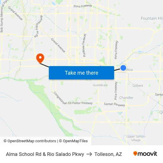 Alma School Rd & Rio Salado Pkwy to Tolleson, AZ map