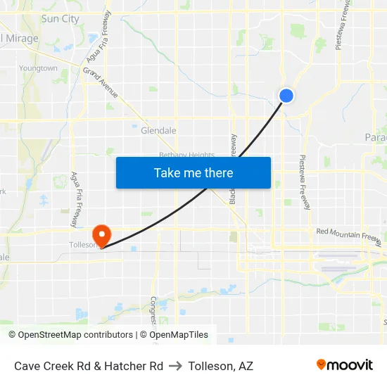 Cave Creek Rd & Hatcher Rd to Tolleson, AZ map