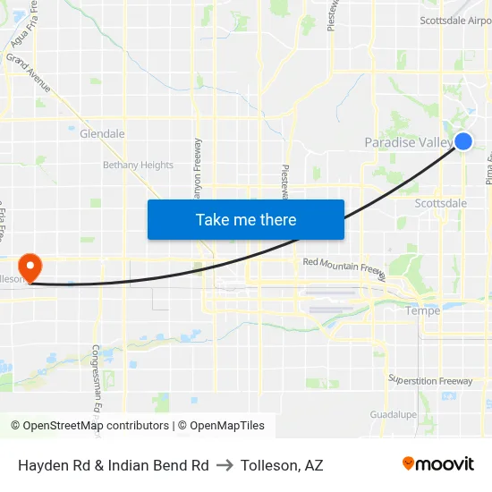 Hayden Rd & Indian Bend Rd to Tolleson, AZ map