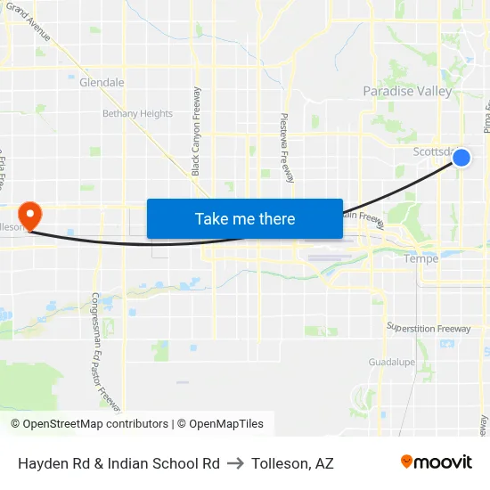Hayden Rd & Indian School Rd to Tolleson, AZ map