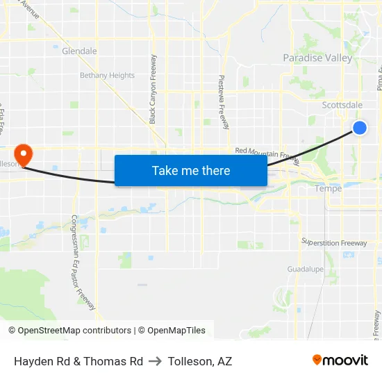 Hayden Rd & Thomas Rd to Tolleson, AZ map