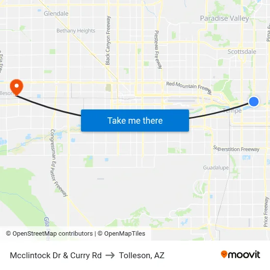 Mcclintock Dr & Curry Rd to Tolleson, AZ map