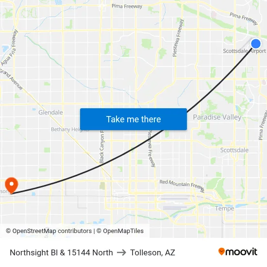 Northsight Bl & 15144 North to Tolleson, AZ map