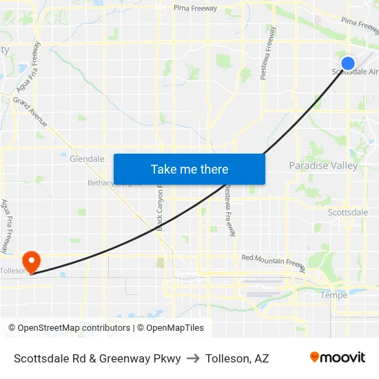 Scottsdale Rd & Greenway Pkwy to Tolleson, AZ map
